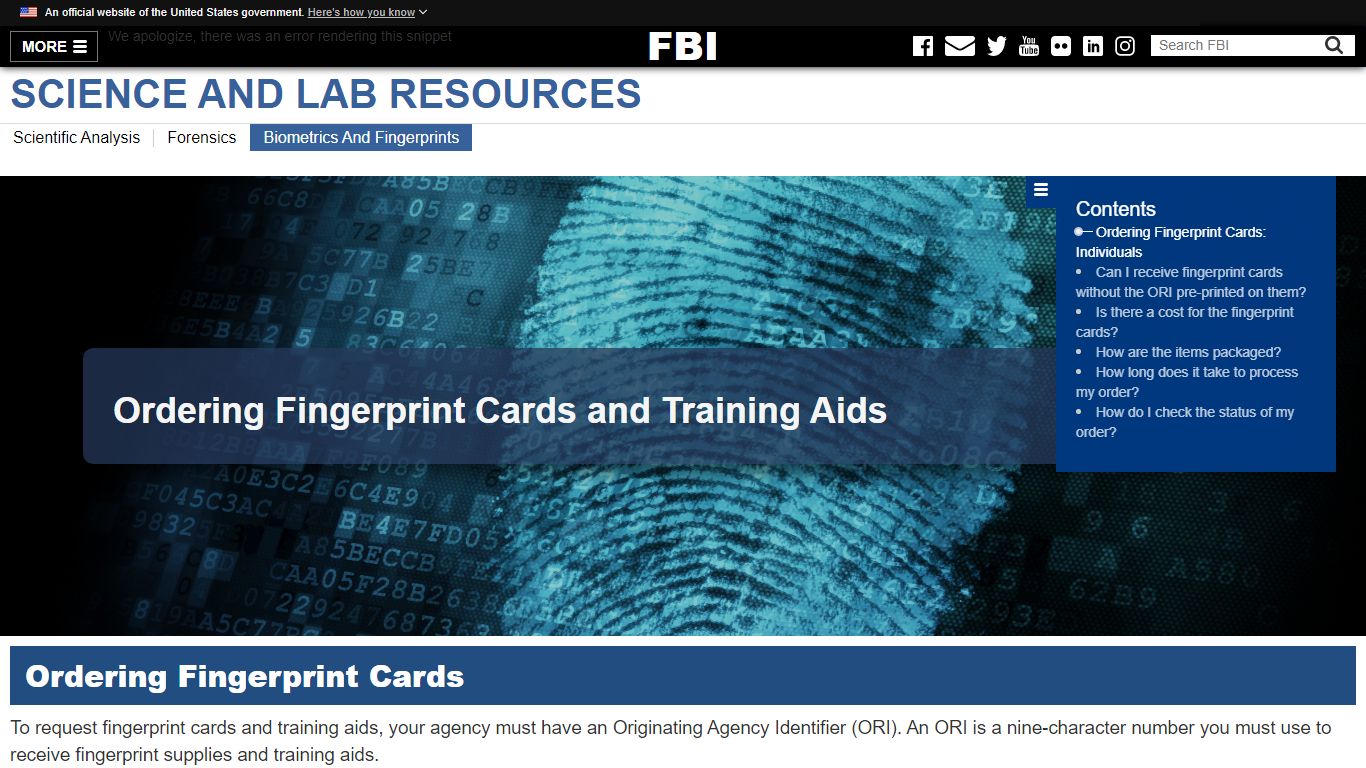 Ordering Fingerprint Cards and Training Aids — LE - Law Enforcement
